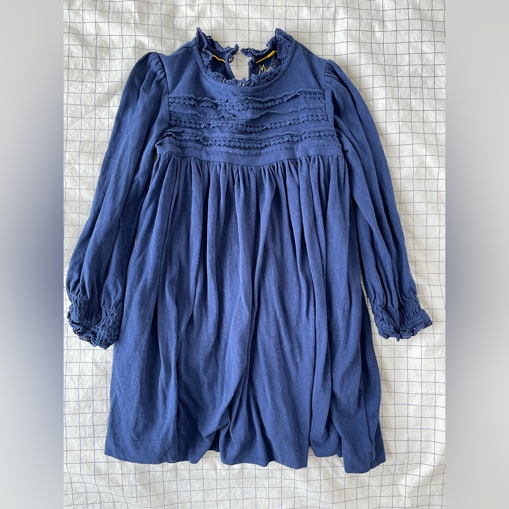 Mini Boden Blue Dress with Ruffle Trim 4/5